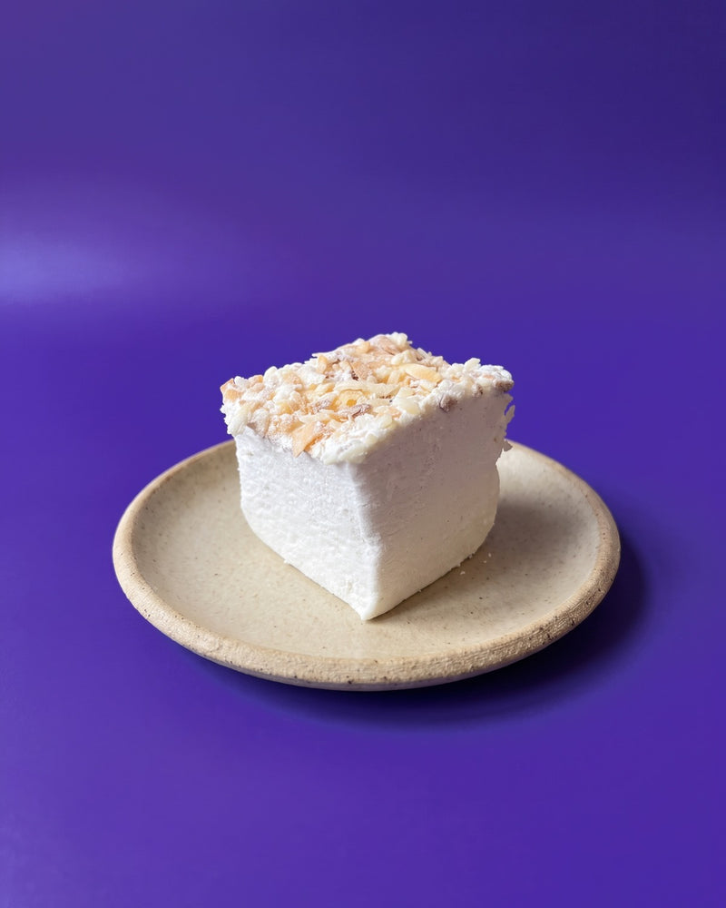 Toasted Coconut marshmallow on a plate
